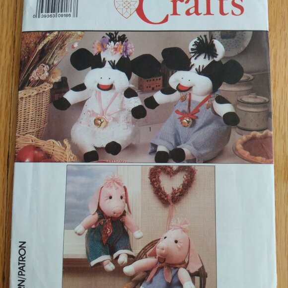 Vintage Cow Pig Dolls Clothes Sewing Pattern Country Farmhouse Decor - Picture 10 of 10